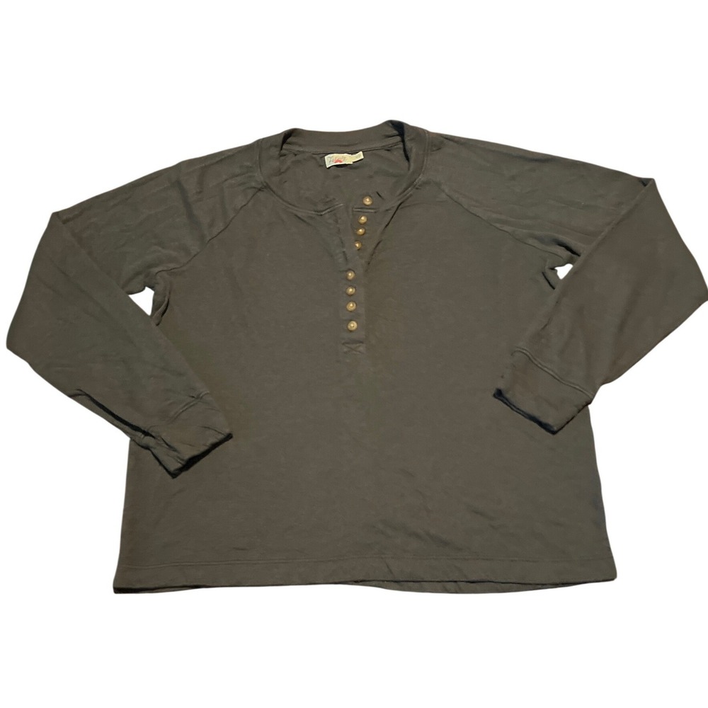 Faherty Womens Pima Cotton Modal Henley Long Sleeve Top taupe Size M